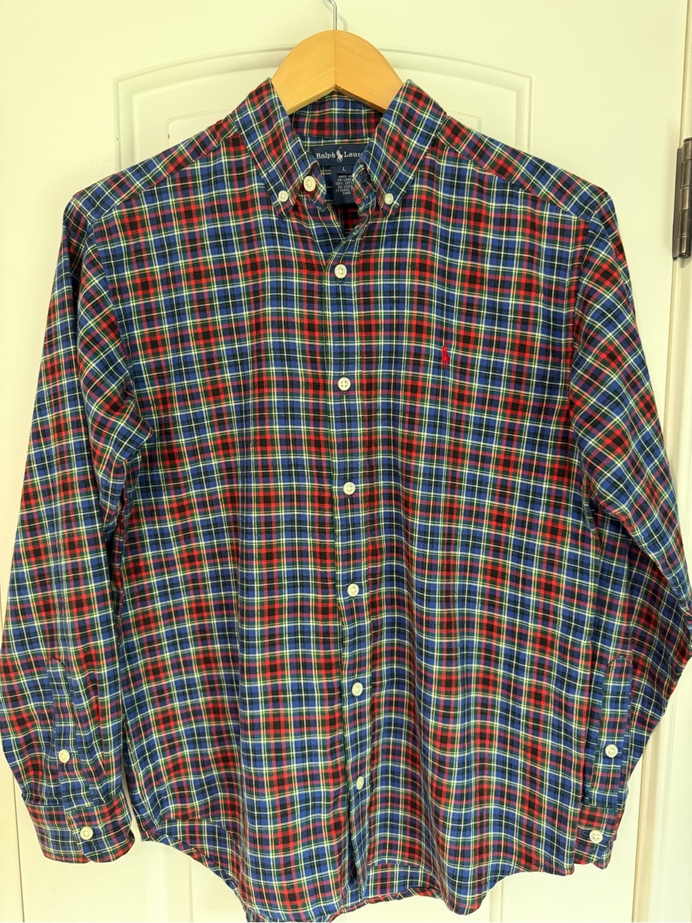 Ralph Lauren Plaid Button-Down Shirt in Navy, Red & Green Boys Large